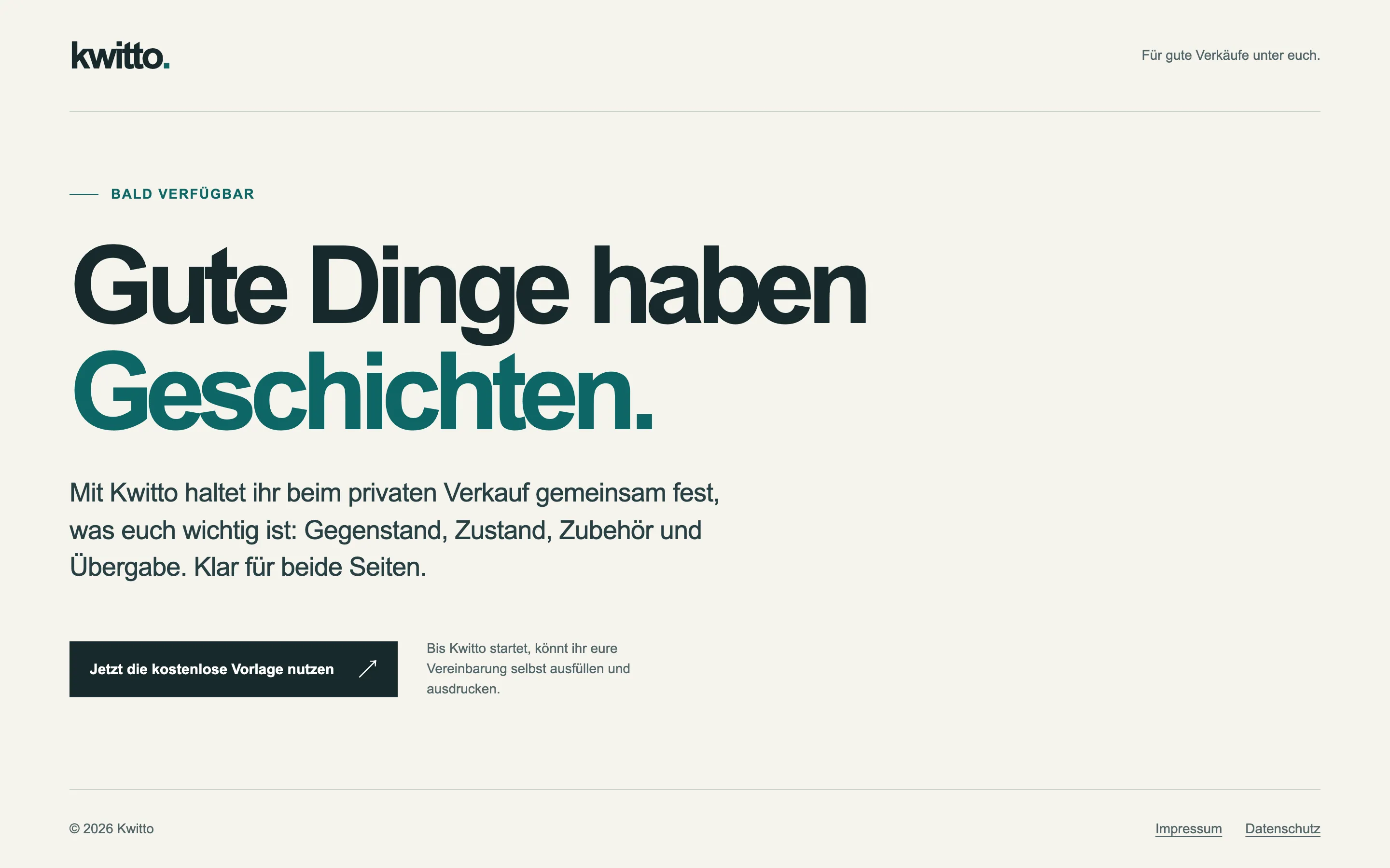 Aktuelle Startseite von kwitto.de: Kwitto ist bald verfügbar, bis dahin gibt es die kostenlose Vorlage